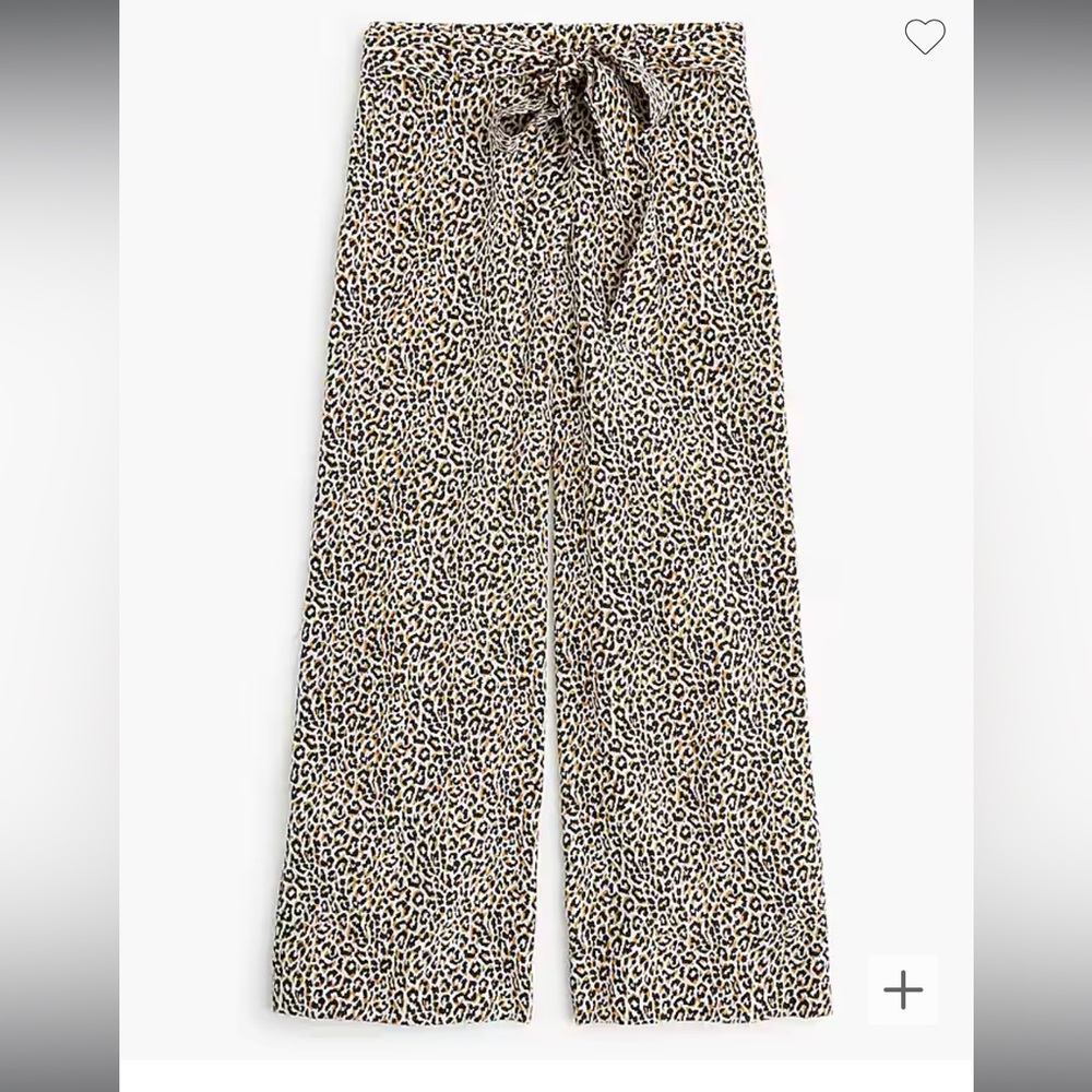 J. Crew Women's Size 4 Leopard Print 100% Silk Wide Leg Cropped Pants
